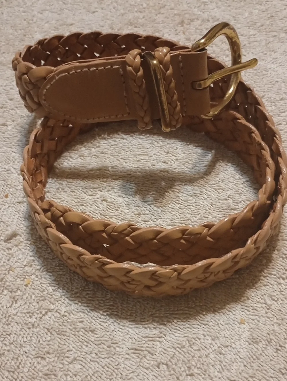 Women's Woven Tan Talbots Leather Belt with Gold-Tone Buckle Preowned